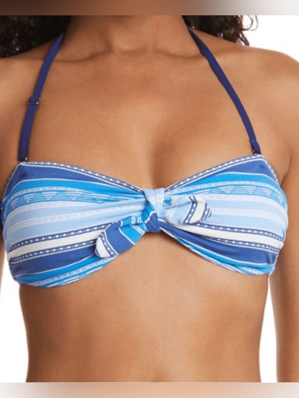 Lemlem Blue Eshal Tie Front Convertible Bandeau Bikini Swimsuit Top - Sz Medium